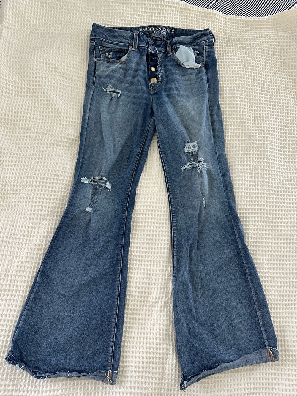 American Eagle Outfitters Blue Distressed Flare Jeans